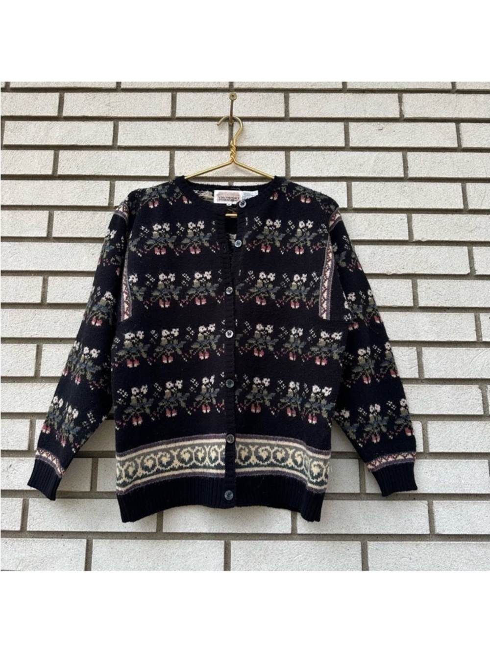 Vintage The Import Workshop Floral Fair Isle Wool Blend Cardigan Sweater M